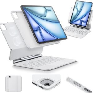 ESR iPad Air 11 Inch Case with Keyboard (M3,2025/M2,2024) & iPad Pro 11/Air 5/4 Gen Keyboard, Easy-Set Magnetic Stand, Portrait/Raised Modes, with Removable Protective Case, White【NOT for Pro 11 M4】