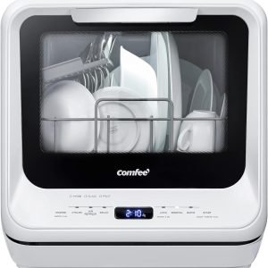 COMFEE' Portable Mini Dishwasher Countertop with 5L Built-in Water Tank for Apartments& RVs, No Hookup Needed, 6 Programs, 360° Dual Spray, 162℉ High-Temp& Air-Dry Function